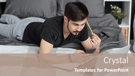  Presentation with surfing - Slide set having brunette-young-man-lying background and a coral colored foreground