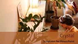  Presentation with vinyl - PPT layouts with brunette-young-woman-choosing-vinyl background and a red colored foreground