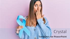  Presentation with blue ribbon - Slide set featuring brunette-young-woman-holding-blue background and a light blue colored foreground