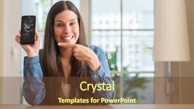  Presentation with medical splint broken bone hand - Slide deck having brunette young woman holding broken background and a tawny brown colored foreground