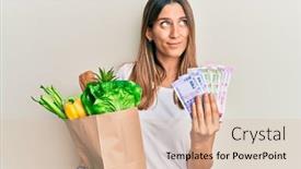  Presentation with indian woman - Slide deck featuring brunette-young-woman-holding-groceries background and a lemonade colored foreground