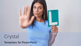  Presentation with defense - Presentation design enhanced with brunette-young-woman-holding-l background and a light blue colored foreground