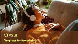  Presentation with listening woman - Theme enhanced with brunette-young-woman-listening-music background and a  colored foreground