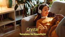  Presentation with listening woman - PPT theme enhanced with brunette-young-woman-listening-music background and a tawny brown colored foreground