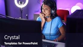  Presentation with nails - PPT theme with brunette-young-woman-playing-video background and a  colored foreground