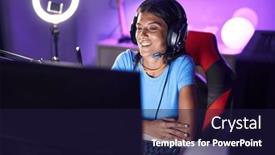  Presentation with video games playing - Presentation theme having brunette-young-woman-playing-video and a wine colored foreground