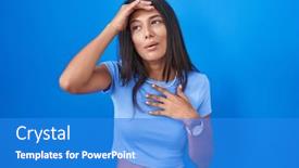  Presentation with flu virus - Slides with brunette-young-woman-standing-over background and a cobalt blue colored foreground