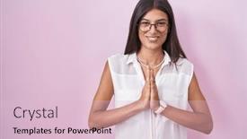  Presentation with forgiveness - PPT layouts having brunette-young-woman-standing-over background and a lemonade colored foreground