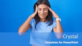  Presentation with migraine - Presentation theme with brunette-young-woman-standing-over background and a teal colored foreground
