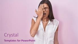  Presentation with face pain - PPT layouts having brunette-young-woman-standing-over background and a  colored foreground