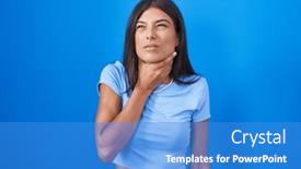  Presentation with infection - Presentation theme consisting of brunette-young-woman-standing-over background and a teal colored foreground