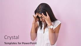  Presentation with woman crying - Presentation theme consisting of brunette-young-woman-standing-over background and a lemonade colored foreground