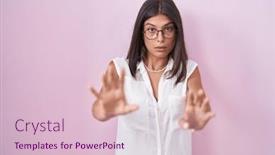  Presentation with panic - Slides having brunette-young-woman-standing-over background and a lemonade colored foreground