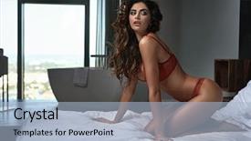  Presentation with sexy - PPT theme featuring brunette young woman wearing red background and a light blue colored foreground