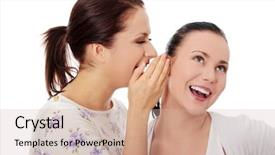  Presentation with two black women - Colorful slide deck enhanced with brunettes chatting sharing lately news backdrop and a soft green colored foreground