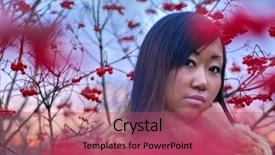  Presentation with being a single woman - Audience pleasing presentation theme consisting of bruning - beautiful asian woman near berry backdrop and a  colored foreground