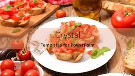  Presentation with olive - Slide deck having bruschetta-bread-slice-with-tomato background and a coral colored foreground