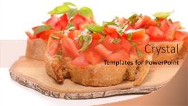  Presentation with olive - Slide set with bruschetta-bread-slice-with-tomato background and a red colored foreground