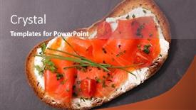  Presentation with salmon - Colorful slide deck enhanced with bruschetta-bread-with-salmon backdrop and a gray colored foreground