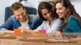  Presentation with served - Beautiful PPT theme featuring bruschetta served on table backdrop and a coral colored foreground