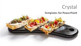  Presentation with fish tuna - Slide deck featuring bruschetta-with-baked-pepper-tuna background and a white colored foreground