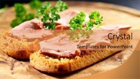  Presentation with food and liver - Slide set with bruschetta with liver pate - gourmet background and a coral colored foreground