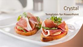  Presentation with cheese plate parmesan cheddar gouda - Slides enhanced with bruschetta with parma ham and parmesan cheese background and a lemonade colored foreground