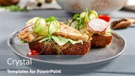 Presentation with snack food - PPT theme enhanced with bruschetta-with-turkey-in-nut background and a gray colored foreground