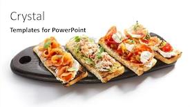  Presentation with chorizo - Cool new presentation theme with bruschettas-with-seafood-and-vegetables backdrop and a white colored foreground