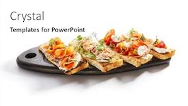  Presentation with chorizo - PPT theme enhanced with bruschettas-with-seafood-and-vegetables background and a white colored foreground