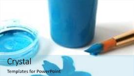  Presentation with paint brush - Colorful presentation enhanced with brush and blue paint jar with gouache backdrop and a light blue colored foreground