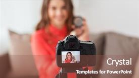  Presentation with beauty makeup - Presentation theme having brush and camera recording tutorial background and a tawny brown colored foreground