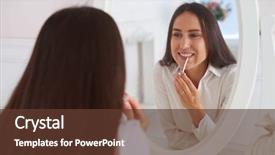  Presentation with close up of young girls - Slide deck with brush in front of mirror background and a  colored foreground