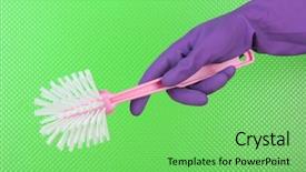  Presentation with toilet - Slide set with brush in hand on green background and a seafoam green colored foreground