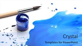  Presentation with paint brush - Amazing slides having brush with abstract paint backdrop and a light blue colored foreground