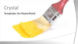  Presentation with paint brush - PPT theme featuring brush with bright yellow paint isolated on white background and a white colored foreground