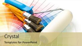  Presentation with paint roller - Audience pleasing PPT theme consisting of brushes and paint-roller backdrop and a yellow colored foreground