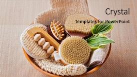  Presentation with body care spa body massage - Amazing PPT theme having brushes for dry body massage backdrop and a coral colored foreground