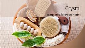  Presentation with body care spa body massage - Audience pleasing PPT theme consisting of brushes for dry body massage backdrop and a  colored foreground