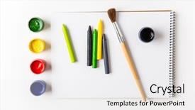  Presentation with crayons - PPT theme with brushes lying on art album background and a white colored foreground