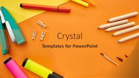  Presentation with closeup details of thai rice - Audience pleasing slides consisting of brushes-markers-and-stapler-closeup backdrop and a gold colored foreground