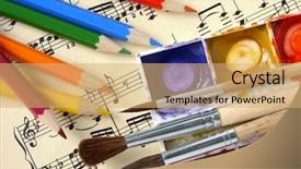  Presentation with music teal color - Audience pleasing theme consisting of brushes on the music backdrop and a yellow colored foreground