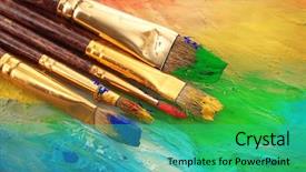  Presentation with paint brush - PPT layouts featuring brushes on wooden palette background and a teal colored foreground