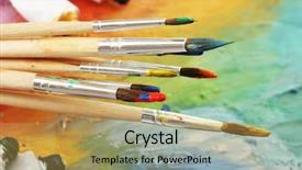  Presentation with paint brush - Colorful slide deck enhanced with brushes on wooden palette backdrop and a yellow colored foreground