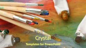  Presentation with paint brush - Amazing presentation design having brushes on wooden palette backdrop and a tawny brown colored foreground