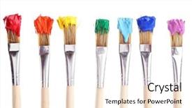  Presentation with paint - Amazing PPT layouts having brushes with colorful paints isolated backdrop and a sky blue colored foreground