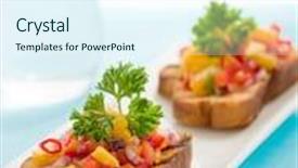  Presentation with mango - PPT theme enhanced with brushetta with mango salsa background and a sky blue colored foreground