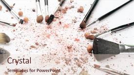  Presentation with makeup artist - PPT theme with makeup brushes with crushed cosmetic background and a lemonade colored foreground