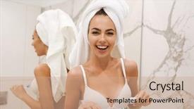  Presentation with teeth - PPT layouts having brushing her teeth while lean background and a coral colored foreground