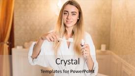  Presentation with odontology teeth mold - PPT layouts consisting of brushing her teeth with toothbrush background and a  colored foreground